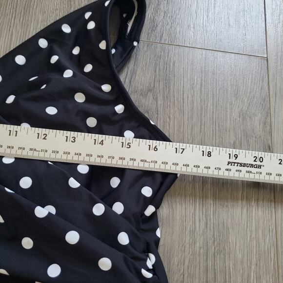 Lands End Baiting Suit One Piece Large Black Polka Dot Modest Skirted V Neck - Picture 4 of 8